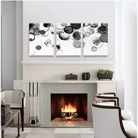 3 Piece Black and White Bubble Picture Print, modern classic - Picture 2 of 7